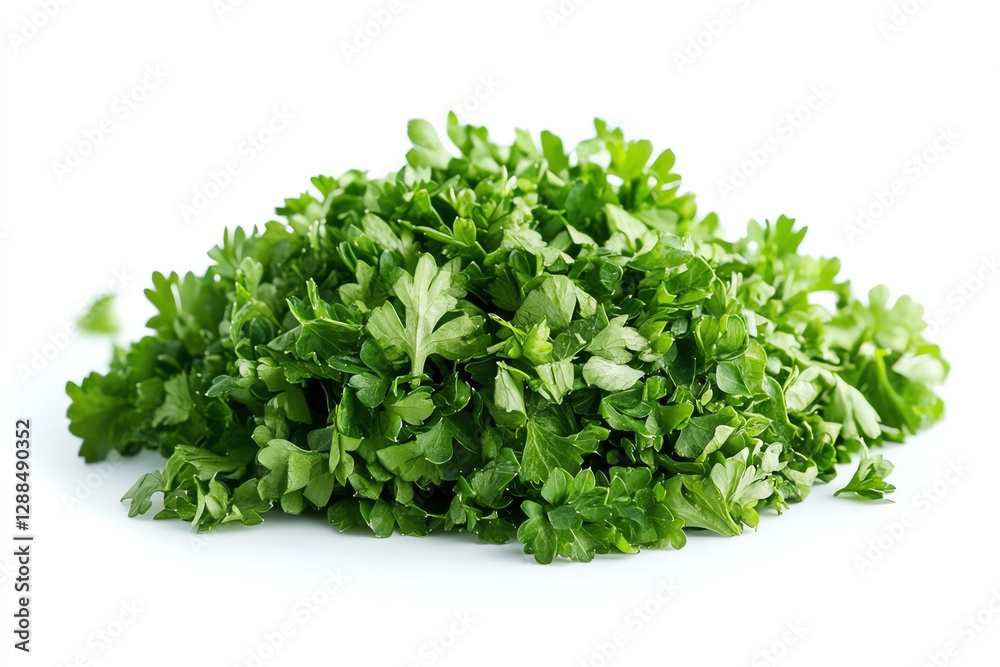 Fresh Parsley Pile on White Background for Cooking and Garnish Fresh Parsley Pile on White Background for Cooking and Garnish
