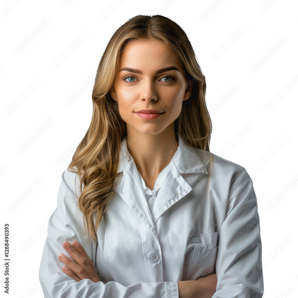 Confident Female Doctor in White Lab Coat Posing Professionally Confident Female Doctor in White Lab Coat Posing Professionally