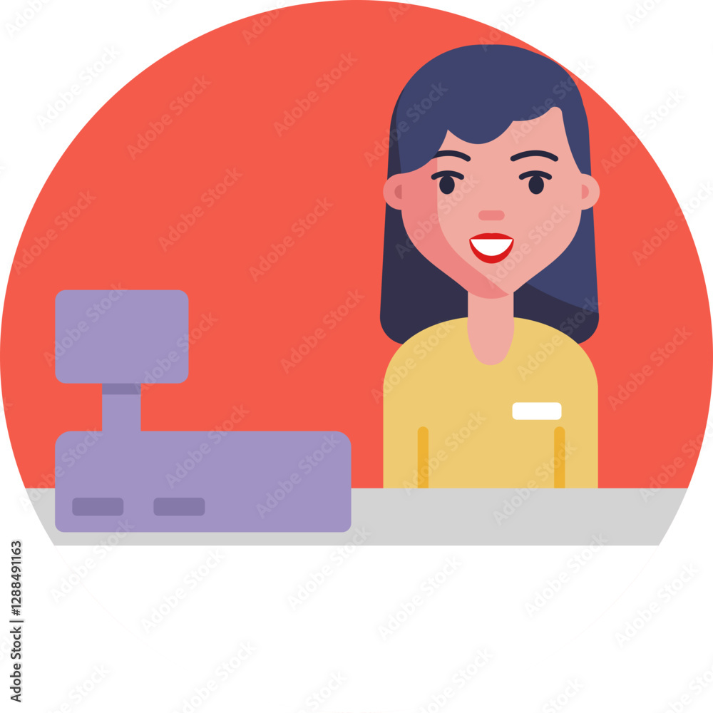 A register with a cashier handling a transaction. A register with a cashier handling a transaction.