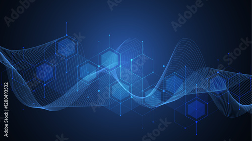 Technology abstract background with cubes, lines, dots and hexagons. Hexagonal digital concept for poster, banner, header, footer, presentation, Innovation pattern. Vector illustration.
