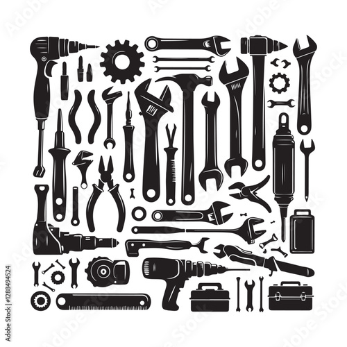 Tools vector silhouette. Construction tool collection vector art. Repair equipment vector illustration