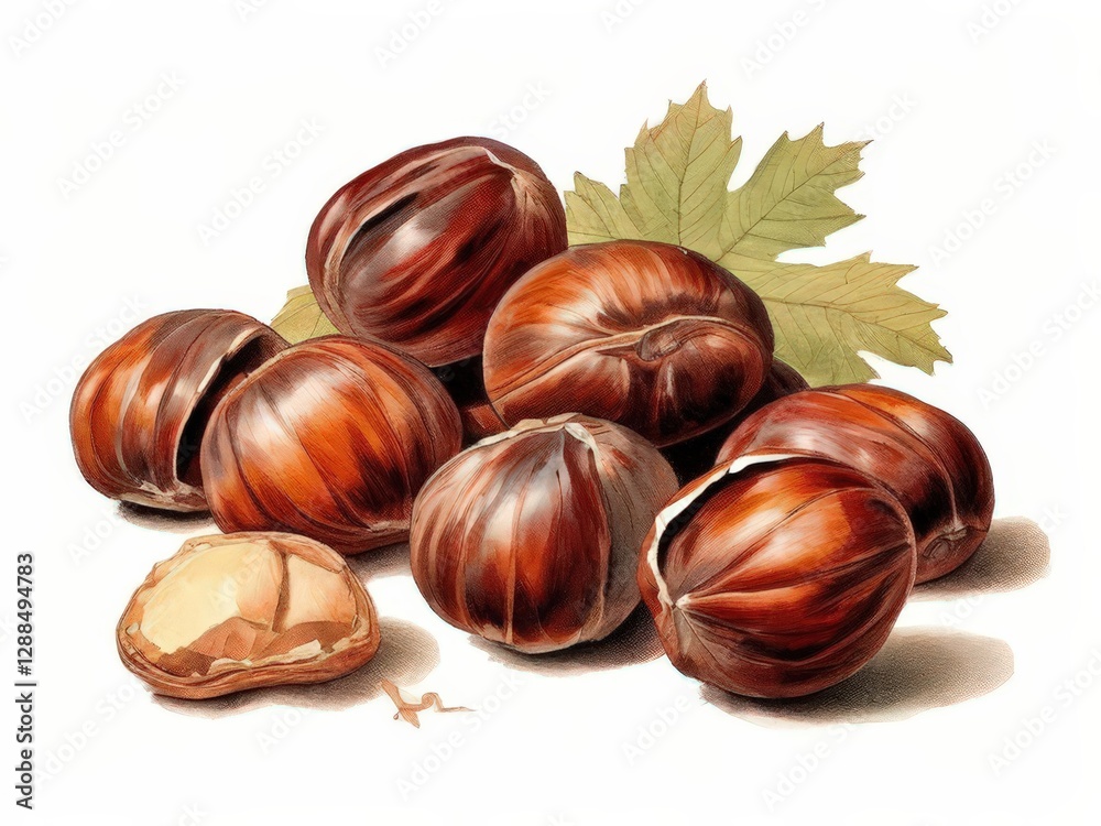 Fototapeta premium an AI Image Generator, Bowl of Fresh Hazelnuts Surrounded by Leaves,
