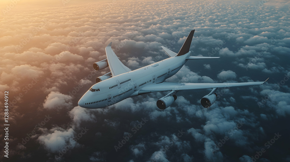Plane Soaring Above Clouds Sunrise Plane Soaring Above Clouds Sunrise