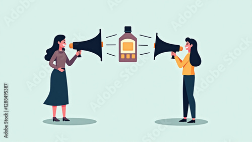 Man and Woman Promoting Product with Megaphone, Symbolizing Advertising, Marketing, and Promotion