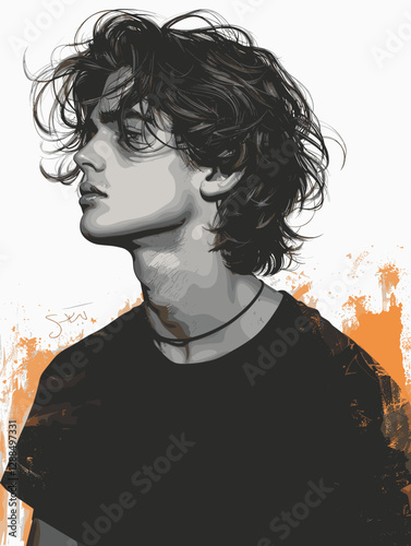 Portrait of a young man in grunge style. Vector illustration