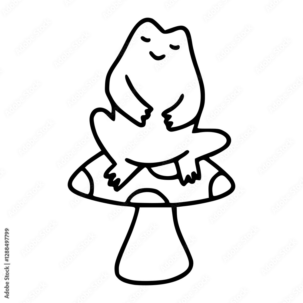 Obraz premium funny frog cartoon character in line at doodle style