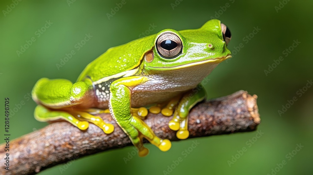 Javan tree frog on sitting on branch, flying frog on branch, tree frog on branch Javan tree frog on sitting on branch, flying frog on branch, tree frog on branch