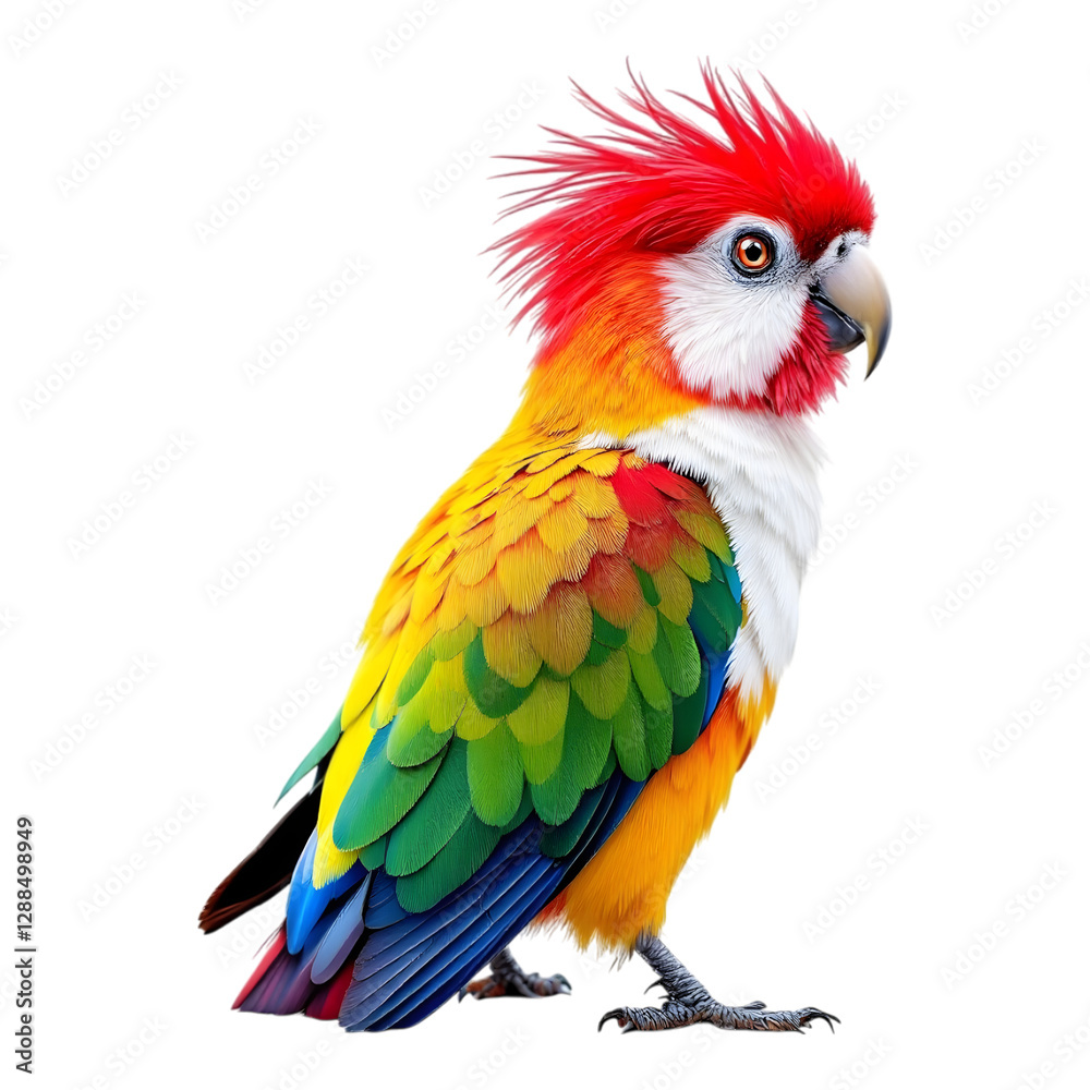 Fototapeta premium Colorful tropical bird with red eye and sharp beak isolated on transparent background