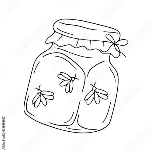 line art drawing of a fireflies in the jar