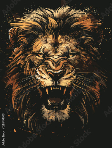 Lion head with color spots on black background. Vector illustration