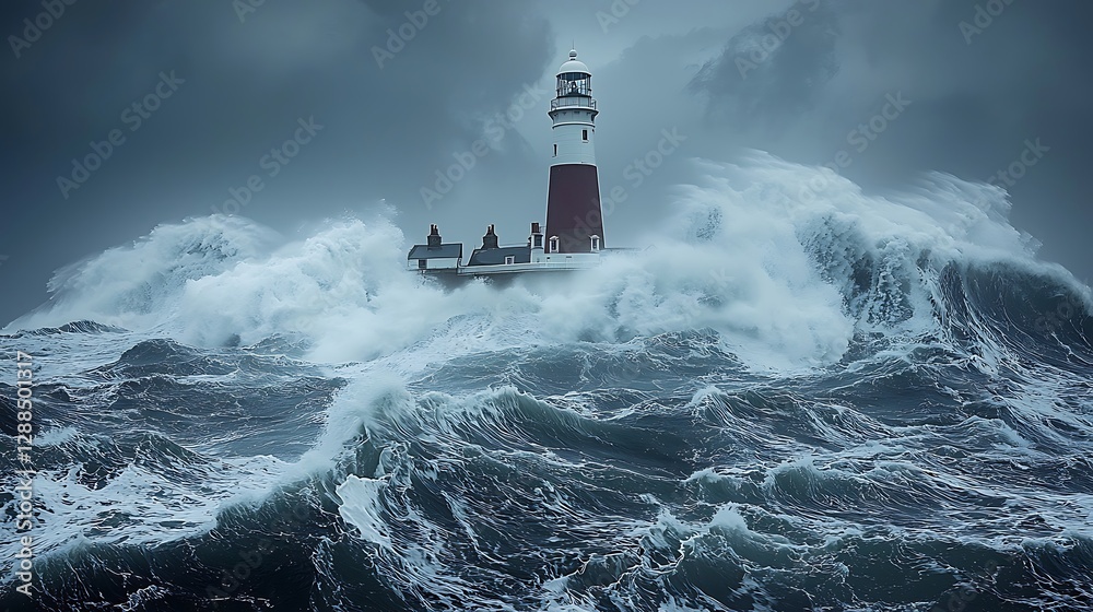 Stormy Seas, Lighthouse Amidst Powerful Waves Stormy Seas, Lighthouse Amidst Powerful Waves
