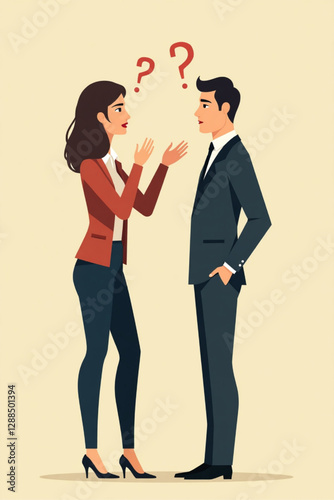 Misunderstandings and Unclear Communication Leading to Confusion and Trouble Between Businessman and Businesswoman Colleagues