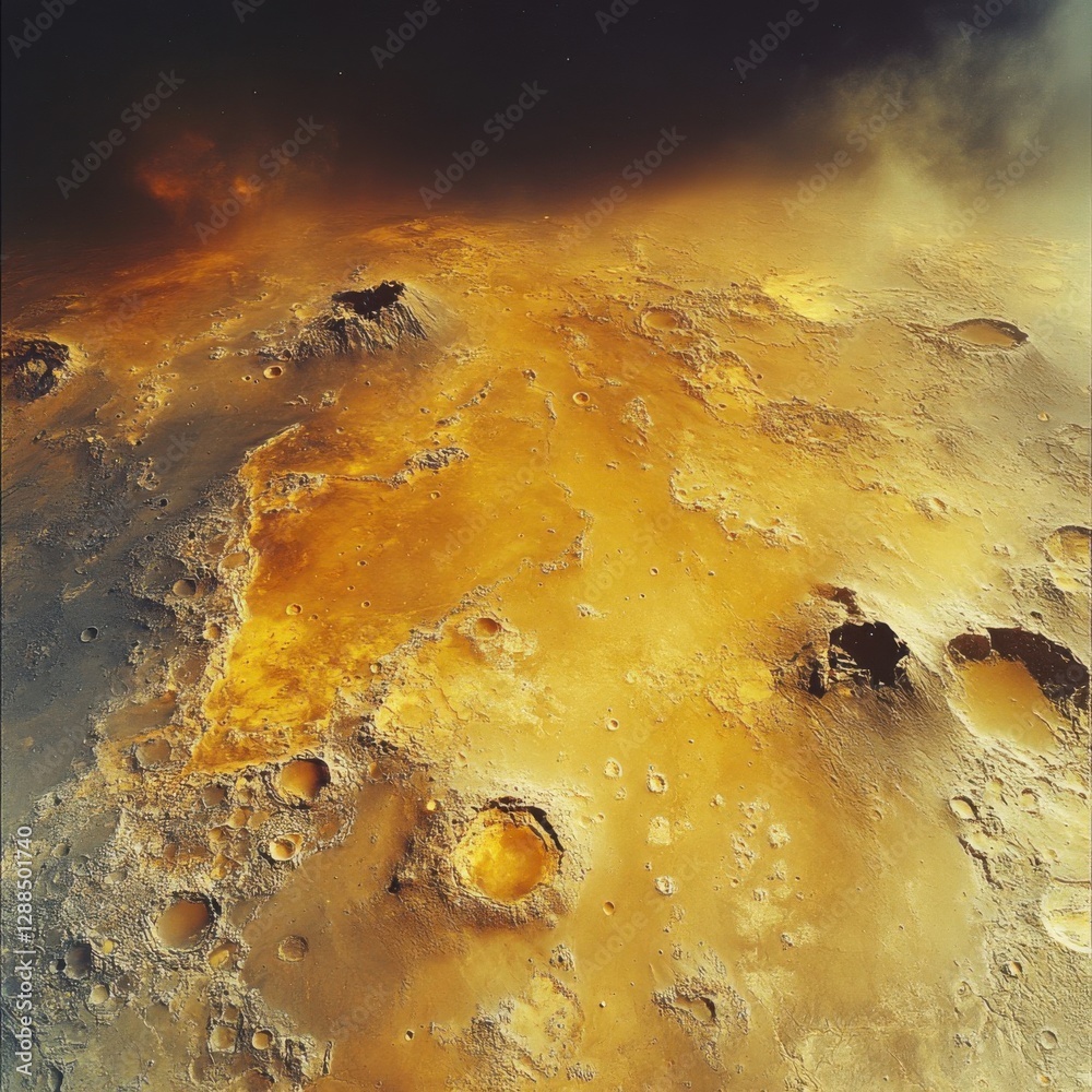 Obraz premium Breathtaking Aerial View of Mars Surface with Craters and Dust Storm