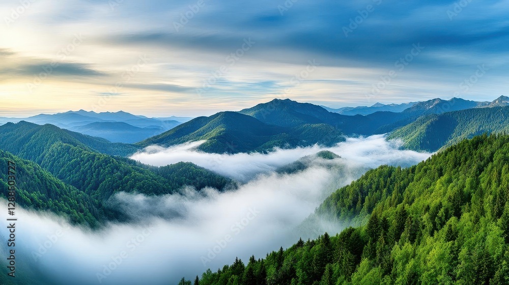 Obraz premium Mystischer Nebel uber den Bergen bei Sonnenaufgang