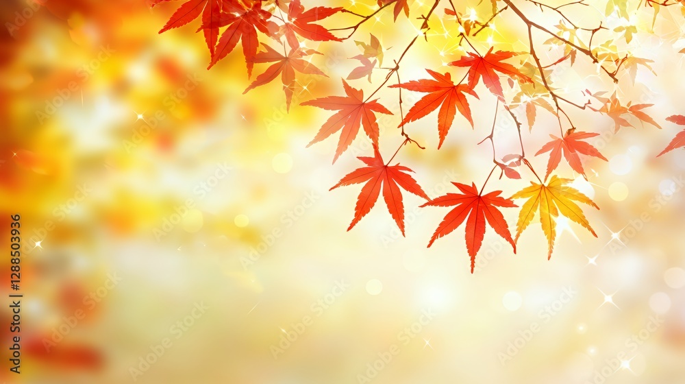 Autumn Maple Leaves Background with Warm Golden Light Autumn Maple Leaves Background with Warm Golden Light