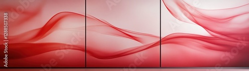 Red silk fabric wall with soft waves, elegant and flowing minimalism