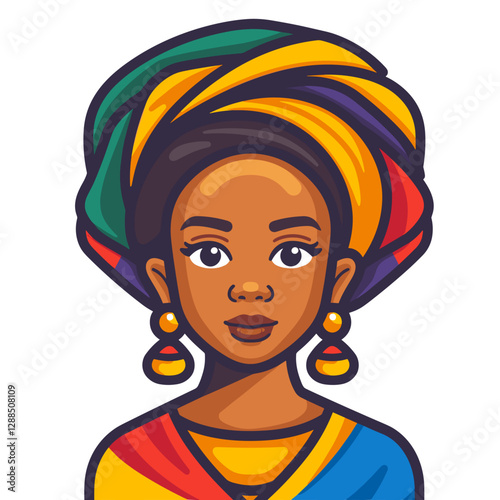 Beautiful African woman with turban on head. Vector illustration.