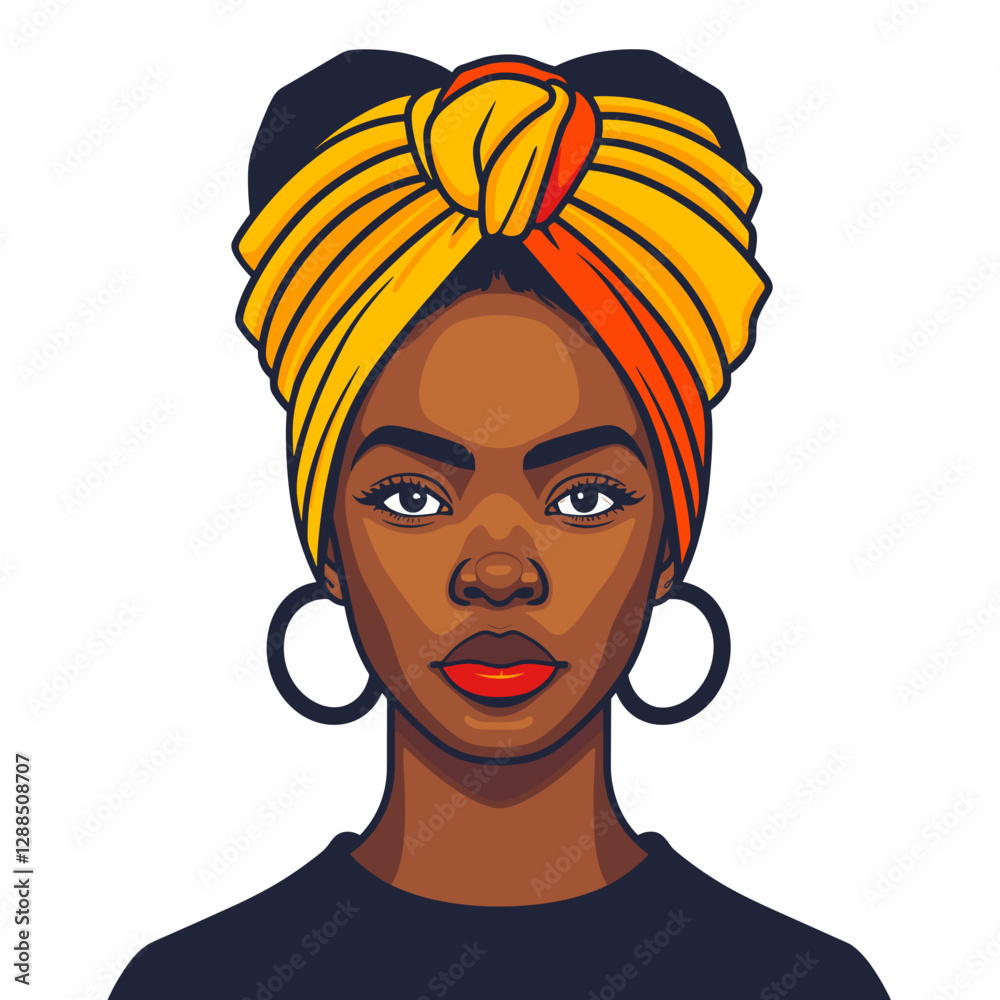 Beautiful African woman with turban on head. Vector illustration. Beautiful African woman with turban on head. Vector illustration.