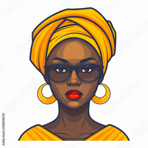 Beautiful African woman with turban on head. Vector illustration.