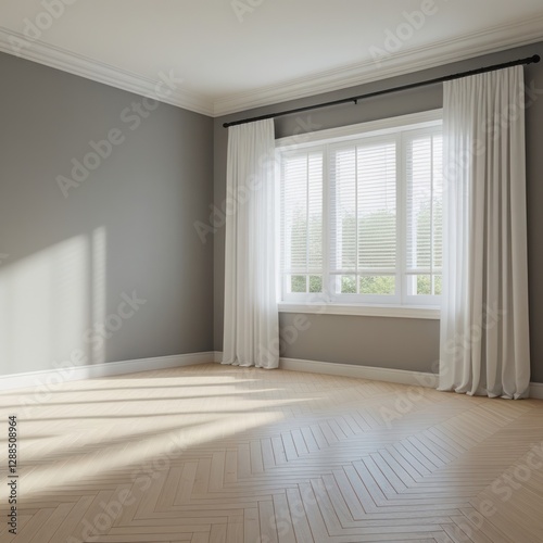 Wallpaper Mural An unfurnished and empty living room with gray walls and wooden floor Torontodigital.ca