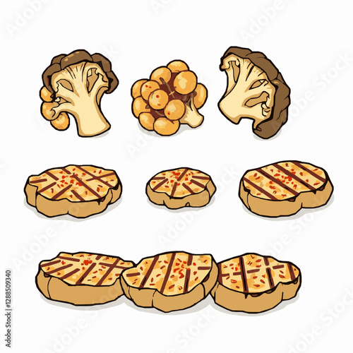 Charred Cauliflower Steaks with Spices A Bold and Nutty Flavor Black Outline Vector Illustration