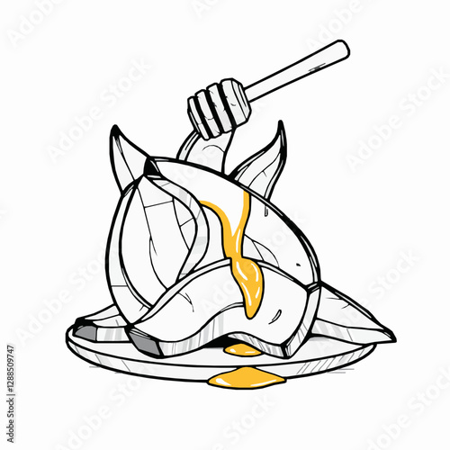 Roasted Pumpkin Wedges with Spiced Honey A Sweet and Smoky Treat Black Outline Vector Illustration