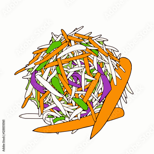 Zesty Cabbage and Carrot Slaw A Crunchy and Refreshing Salad Black Outline Vector Illustration