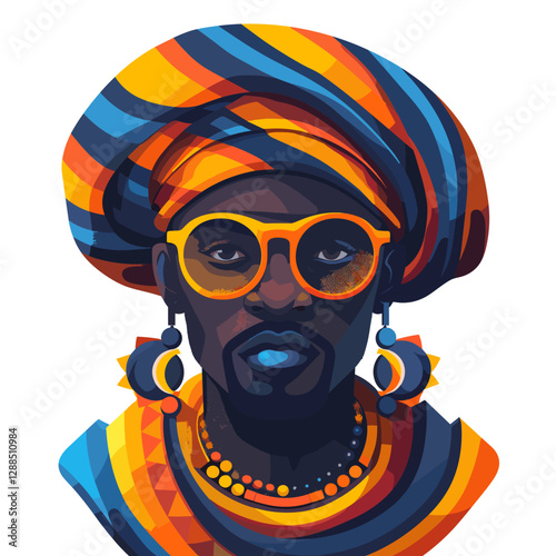 Portrait of an African American man with glasses. Vector illustration