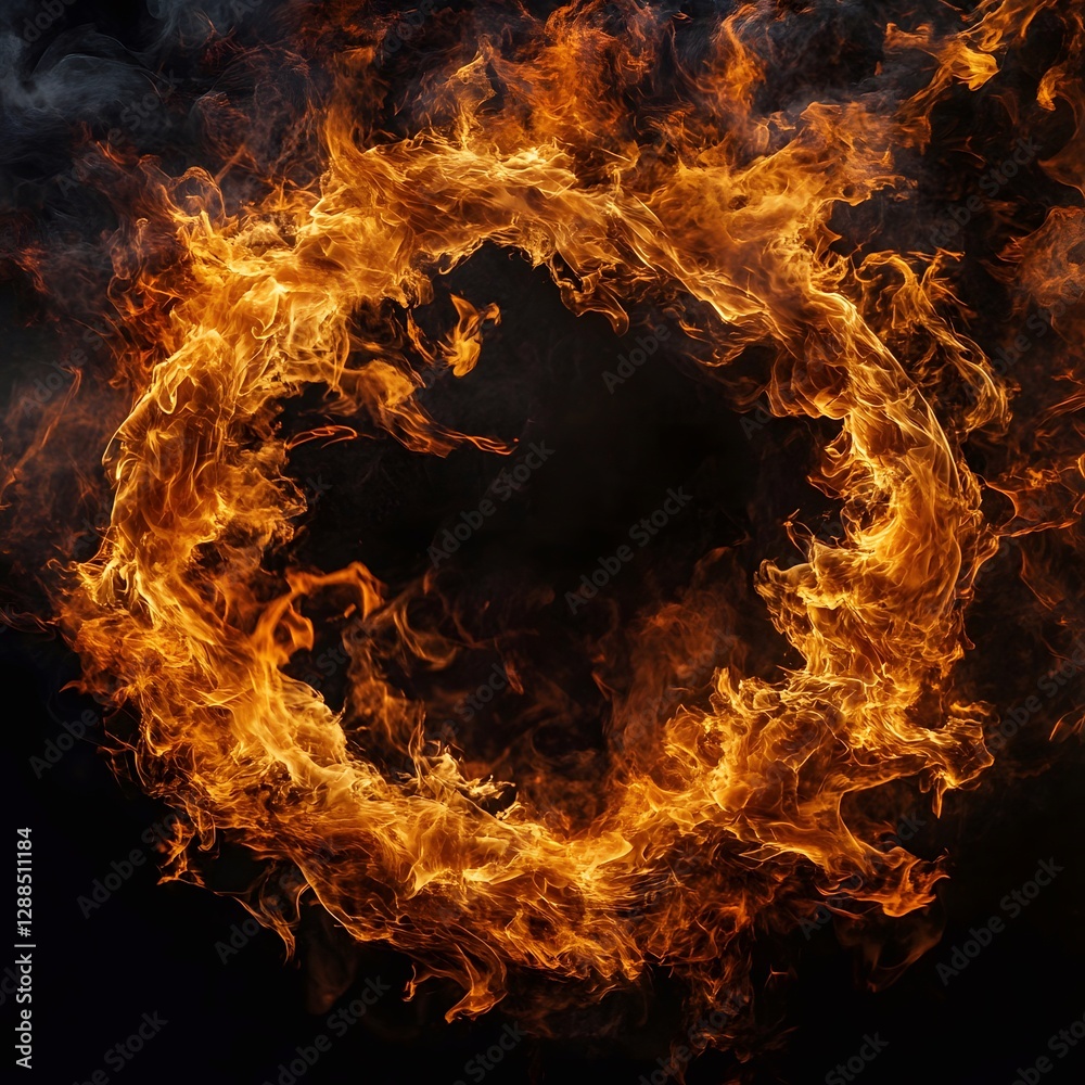 Fototapeta premium Ring of fire on black background.
