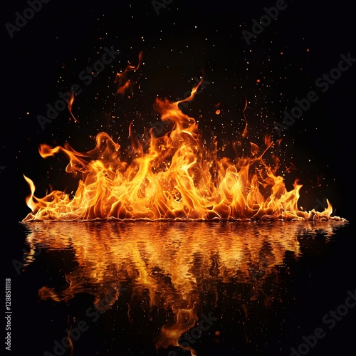 Fire on black background.