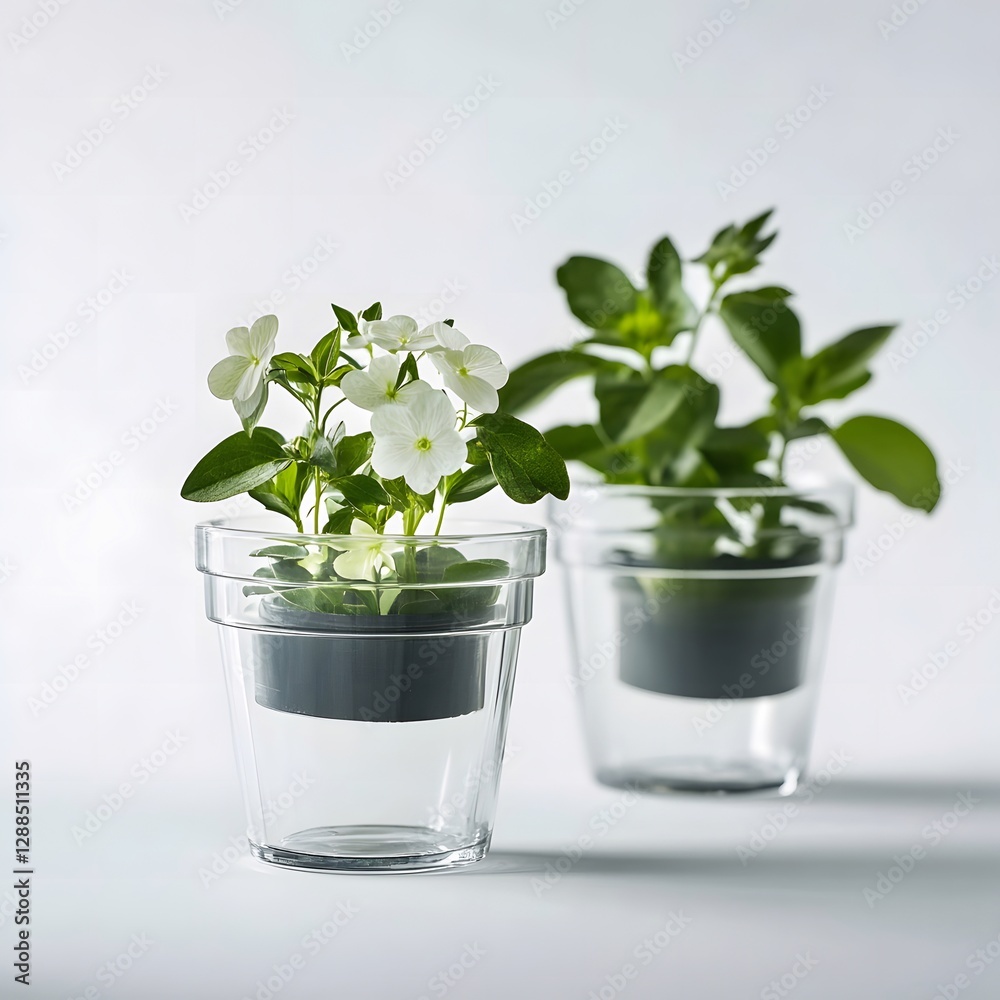 glass pots for rose flower, isolated white background.