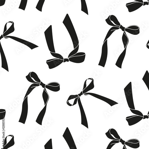 Seamless pattern with ribbon bows. Tie silhouettes. Background design. Repeating print for fabric, wrapping paper, textile, wallpaper