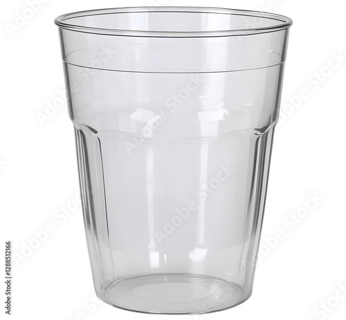 Clear plastic glass, isolated background.
