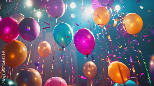 Wallpaper Mural A high-energy birthday party scene with streamers in motion, confetti falling, and bright balloons filling a room with a fun atmosphere, shot in dynamic action with a high-energy vibe  Torontodigital.ca