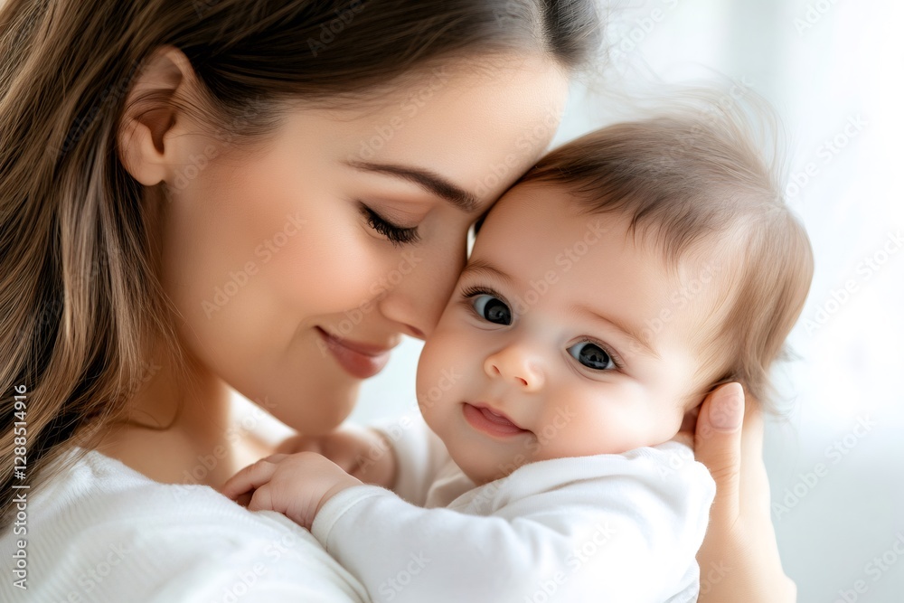 Happy mother embracing her adorable baby with tenderness and love Happy mother embracing her adorable baby with tenderness and love