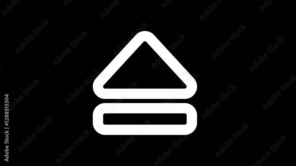 Icon eject is distorted. Glitch. Noise, chromatic aberration, geometric distortion. Transparent background, looped. In-Out looped. Alpha BW at the end Icon eject is distorted. Glitch. Noise, chromatic aberration, geometric distortion. Transparent background, looped. In-Out looped. Alpha BW at the end