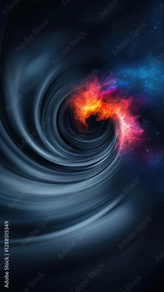 Obraz premium Abstract Cosmic Swirl: Captivating Galaxy, Nebula, and Black Hole Patterns in Mystical Space Photography.Minimalist Mobile Background 9:16