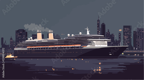 Illustration of a cruise ship. Large passenger ship.