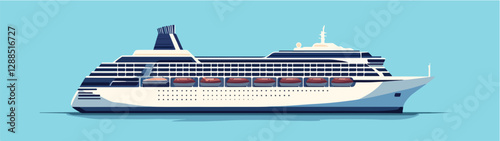 Illustration of a cruise ship. Large passenger ship.
