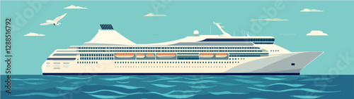 Illustration of a cruise ship. Large passenger ship.