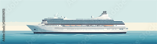 Illustration of a cruise ship. Large passenger ship.