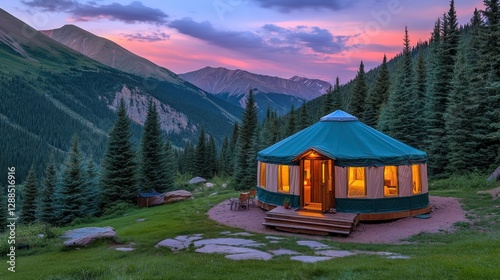 Mountain sunset yurt glamping luxury travel accommodation