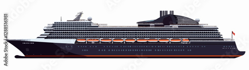 Illustration of a cruise ship. Large passenger ship.