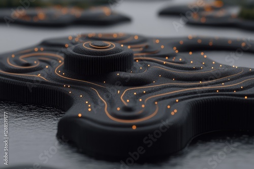 Futuristic island city lights night aerial