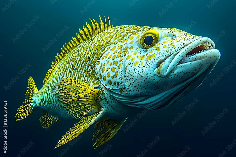 Fototapeta premium Closeup View Of A Spotted Fish In Deep Blue Water