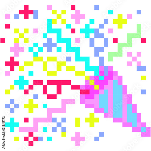 お祝いのクラッカーのカラフルなドット絵アイコン