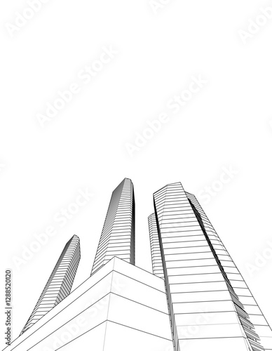 Modern Facade Skyscrapers. Minimalist Architectural Urban Skyline with Contemporary Buildings