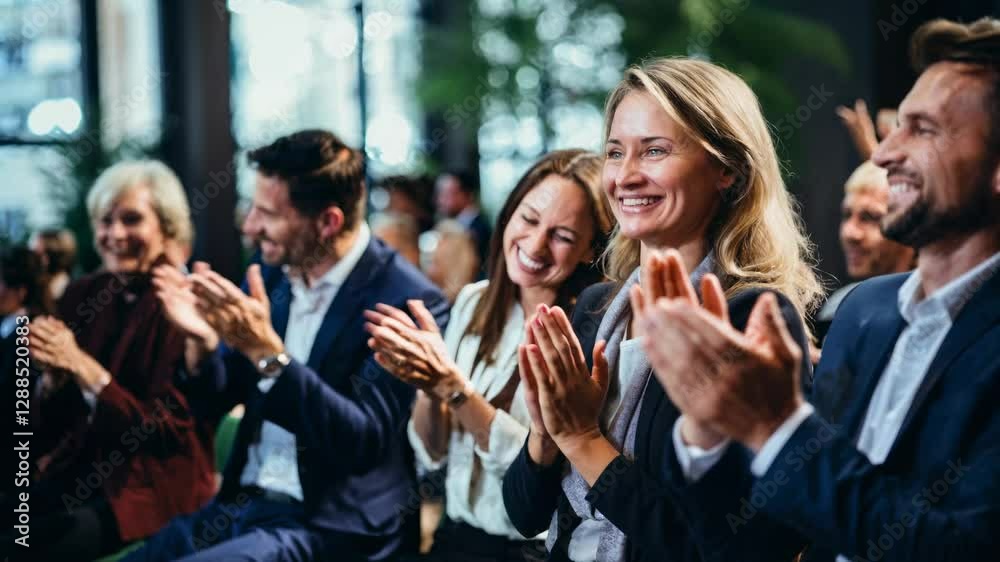 A lively video captures a diverse audience applauding enthusiastically. Shot from a side angle, it highlights joyful expressions and engagement.