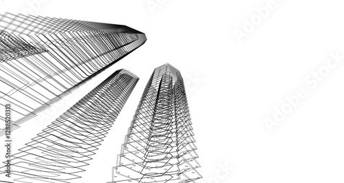 Modern Facade Skyscrapers. Minimalist Architectural Urban Skyline with Contemporary Buildings