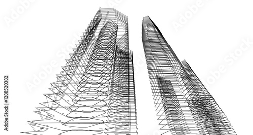 Modern Facade Skyscrapers. Minimalist Architectural Urban Skyline with Contemporary Buildings
